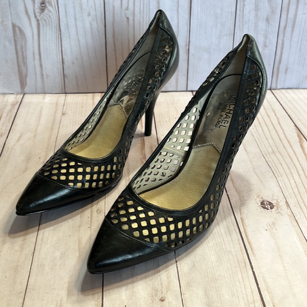 Michael Michael Kors Black Laser Cut 3-1/2” Heels